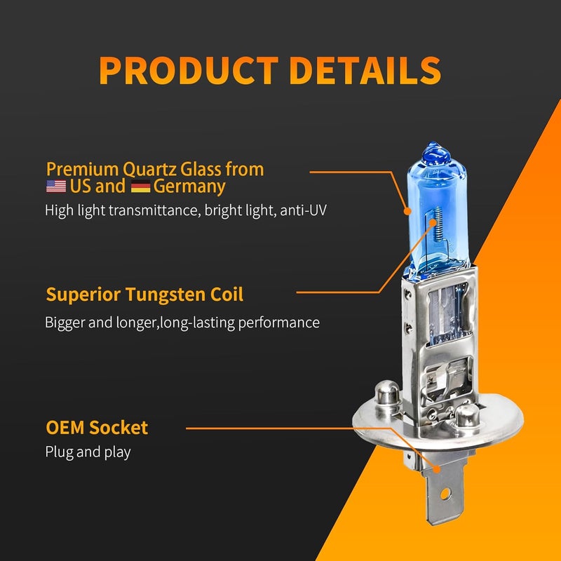LUVALON H1 Headlight Bulbs Halogen Headlight Bulbs 12V 55W H1 High Beam Long Life High Performance Cool Bright Plug and Play Pack of 2 - Image 2